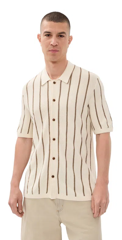Faherty Sweater Shirt Cream Walnut Stripe In Neutral
