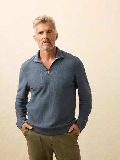 Faherty Textured Knit Quarter Zip In Blue