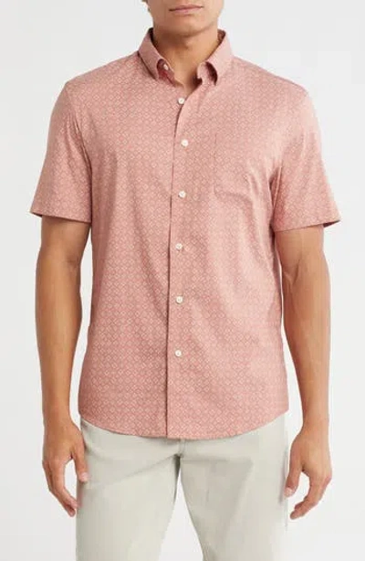 FAHERTY FAHERTY THE MOVEMENT GEOMETRIC PRINT SHORT SLEEVE BUTTON-UP SHIRT