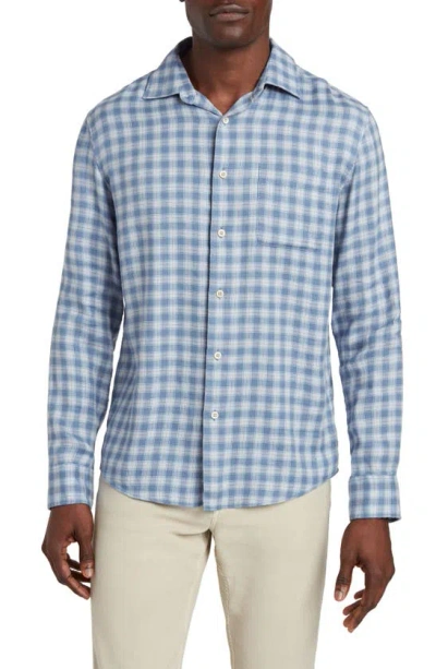 Faherty The Weekend Linen Blend Button-up Shirt In Rockville Blue Plaid