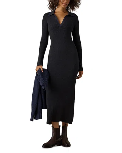 Faherty Throwback Long Sleeve Cotton & Cashmere Sweater Dress In Charcoal