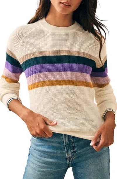 Faherty Throwback Stripe Organic Cotton & Cashmere Sweater In White