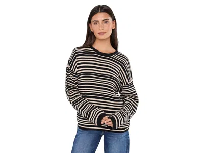 Faherty Throwback Studio Crew Women's Sweater Coastal Coal Stripe: Lg, Cashmere/cotton In Gray