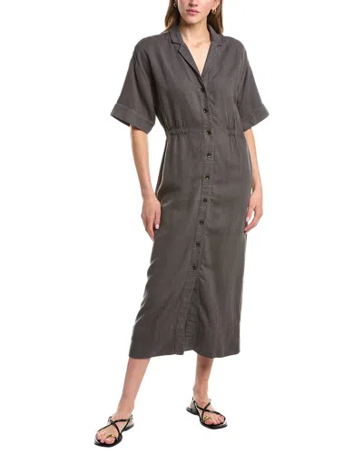 Faherty Topanga Drape Linen-blend Shirtdress In Gray