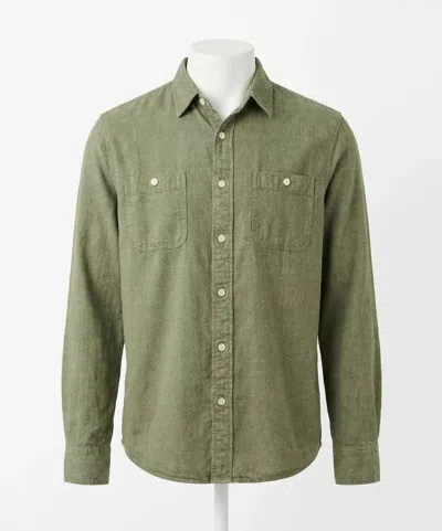 Faherty Tried & True Chambray Long Sleeve Work Shirt In Desert Olive In Green