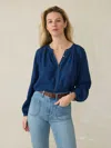 Faherty Tried & True Easton Blouse In Deep Lagoon Wash