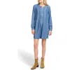 Faherty Tried & True Isha Long Sleeve Denim Dress In Dark Rain Wash