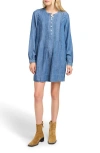 Faherty Tried & True Isha Long Sleeve Denim Dress In Dark Rain Wash