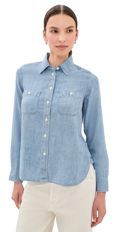 Faherty Tried & Truechambray Classic Buttondown Mid Wash In Blue