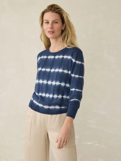 Faherty Tropical Crew Sweater In Indigo Tie Dye