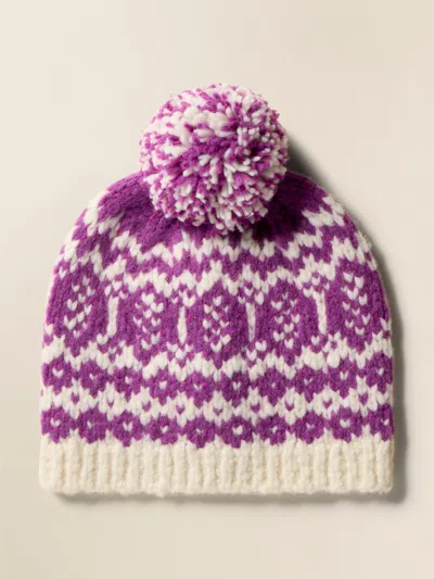Faherty Valley Fairisle Pom Beanie In Purple Fairisle