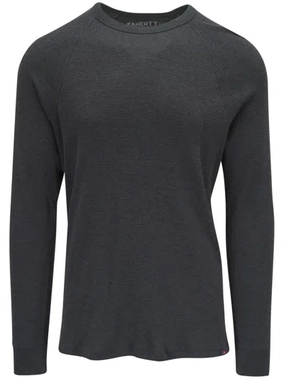 Faherty Legend Crew Sweater In Heathered Black Twill