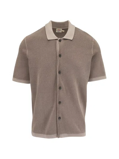 Faherty Waffle-knit Short-sleeve Shirt In Brown