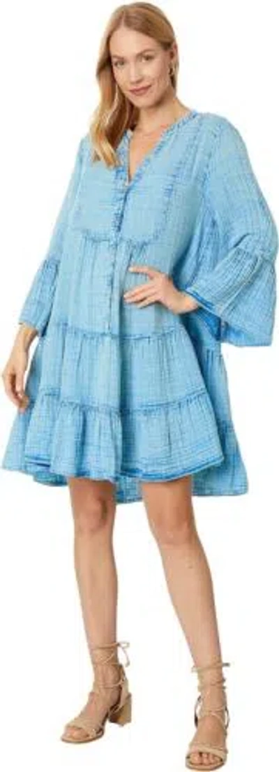 Pre-owned Faherty Women's Dream Cotton Gauze Kasey Dress In Light Indigo Wash