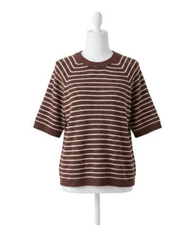 FAHERTY WOMEN'S MIRAMAR SWEATER TOP IN COCOA SAND STRIPE