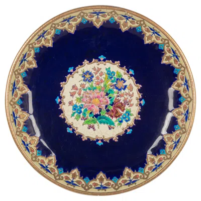 Pre-owned Faïenceries Et Emaux De Longwy French Art Deco Ceramic Centerpiece Bowl By Longwy, Floral Design In Black