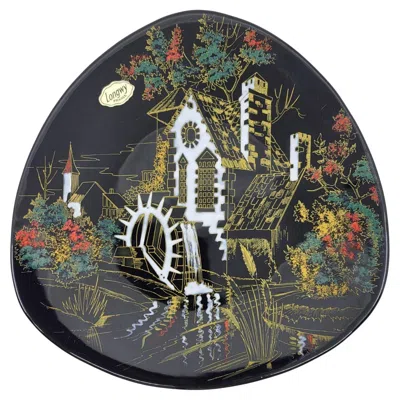 Pre-owned Faïenceries Et Emaux De Longwy Handcrafted Ceramic Plate 'le Hameau' By Faïenceries De Longwy, 1940 In Black