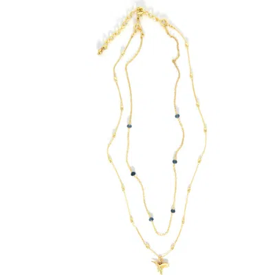 Fair Anita Hummingbird Lapis Convertible Necklace In Gold