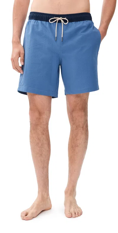 Fair Harbor Bayberry Swim Trunks 7 Seersucker Ocean Blue