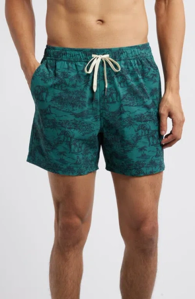 Fair Harbor Bungalow Floral Swim Trunks In Jungle Toile Wl