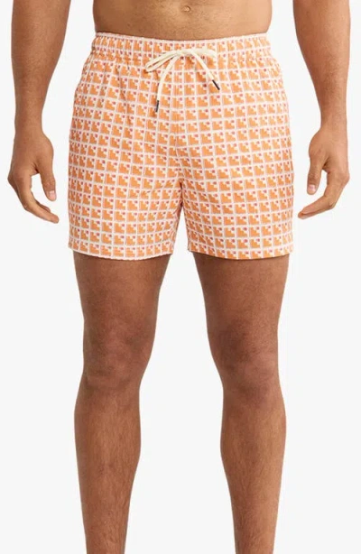 Fair Harbor Bungalow Geo Print Water Repellent Swim Trunks In Orange