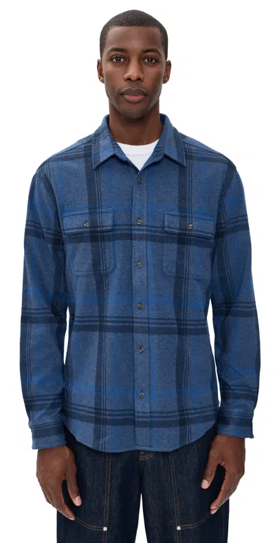 Fair Harbor Dunewood Flannel Shirt Navy Water Plaid In Blue