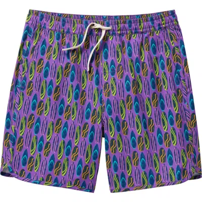 Fair Harbor Kids' Anchor Print Water Repellent Swim Trunks In Purple