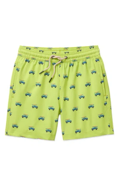 Fair Harbor Kids' Bayberry Water Repellent Swim Trunks In Lime Delila
