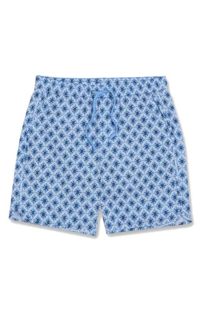 Fair Harbor Kids' The Anchor Tropical Print Water Repellent Swim Trunks In Blue