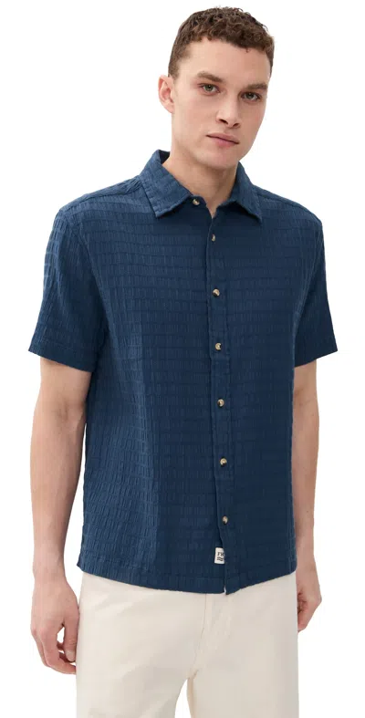 Fair Harbor Oasis Shirt Navy Basket Weave In Blue