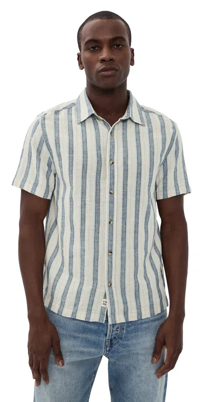Fair Harbor Oasis Textured Short Sleeve Shirt Sea Blue Stripe