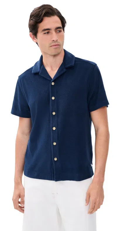 Fair Harbor Ravello Terry Button Up Shirt Navy In Blue