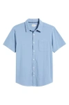 Fair Harbor Saltaire Organic Cotton Knit Short Sleeve Button-up Shirt In Light Blue