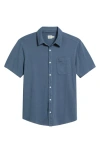 Fair Harbor Saltaire Organic Cotton Knit Short Sleeve Button-up Shirt In Navy