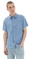 Fair Harbor Saltaire Organic Cotton Knit Short Sleeve Button-up Shirt In Light Blue