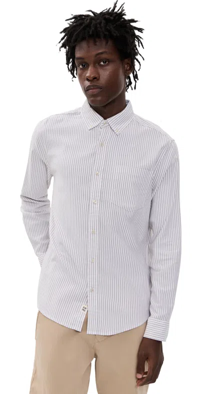 Fair Harbor Salty Oxford Shirt Oak Stripe In White