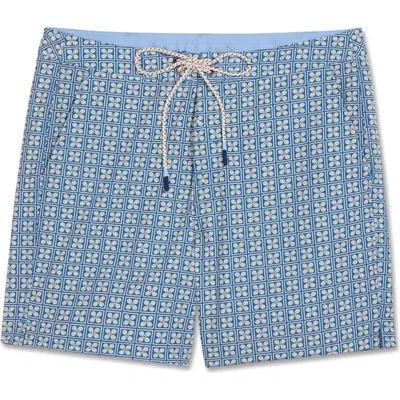 Fair Harbor Swell Floral Tile Print Water Repellent Board Shorts In Blue