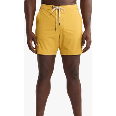 Fair Harbor Swell Solid Water Repellent Board Shorts In Yellow