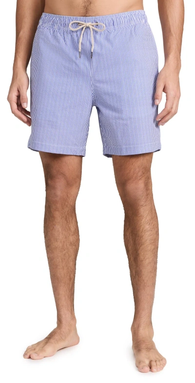 Fair Harbor The 7'' Bayberry Swim Shorts Sky Blue Seersucker In Light Blue Seersucker