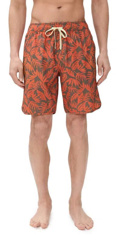 Fair Harbor The Anchor Swim Trunks 8 Orange Leaves In Multi