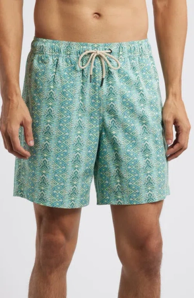 Fair Harbor The Bayberry Floral Swim Trunks In Teal White Lotus Wl