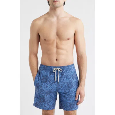 Fair Harbor The Bayberry Medallion Print Water Repellent Swim Trunks In Blue