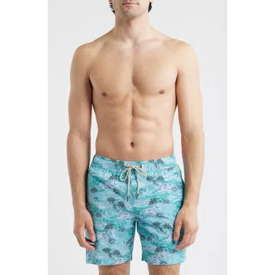Fair Harbor The Bayberry Medallion Print Water Repellent Swim Trunks In Blue