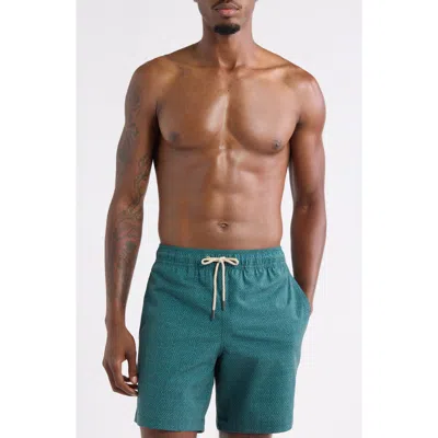 Fair Harbor The Bayberry Medallion Print Water Repellent Swim Trunks In Green Shibori