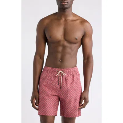 Fair Harbor The Bayberry Medallion Print Water Repellent Swim Trunks In Pink
