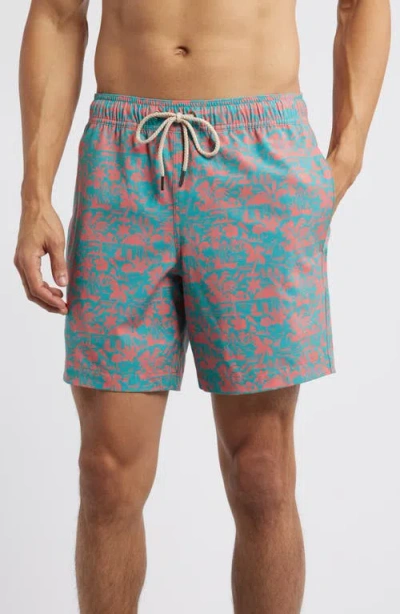 Fair Harbor The Bayberry Palm Print Swim Trunks In Stamped Palms