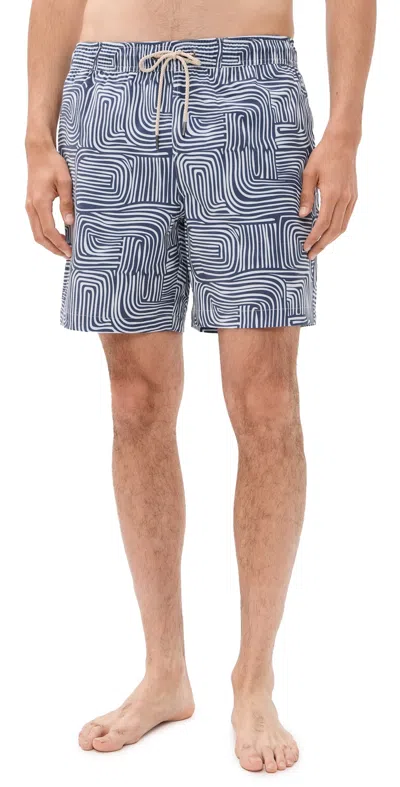 Fair Harbor The Bayberry Swim Trunks 7 Navy Wavy Sands In Blue