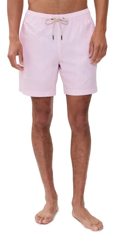Fair Harbor The Bayberry Swim Trunks 7 Pink Seersucker
