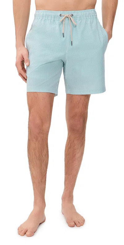 Fair Harbor The Bayberry Swim Trunks 7 Seapine Seersucker In Blue