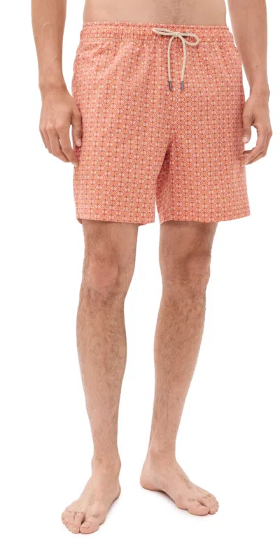 Fair Harbor The Bayberry Swim Trunks 7 Tangerine Geo In Orange